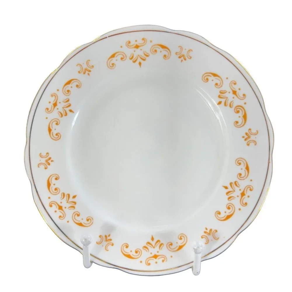 Cmielow Porcelain Ceramic Dish Plate Republic Of Poland Set 5‎ Orange White VTG